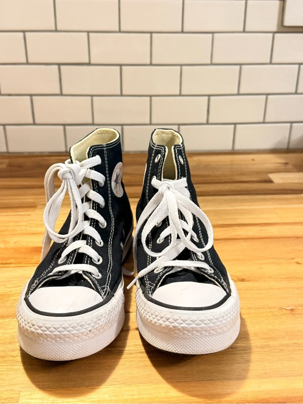 Converse Black & White High-Top Kids Sneakers platform size Y4
